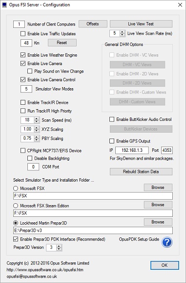 OpusFSI Server Configure dialog
