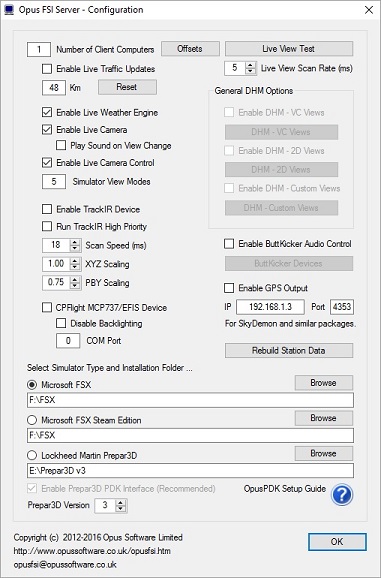 OpusFSI Server Configure dialog