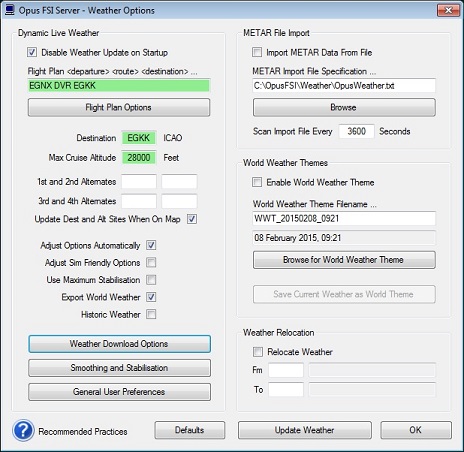 OpusFSI Server Weather dialog