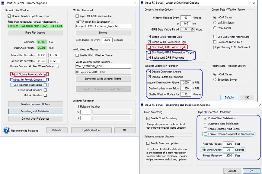 Parameters changed by the Automatic Settings