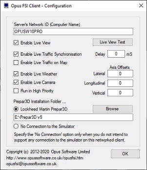 OpusFSI Client Configure dialog