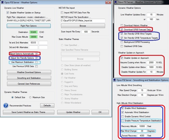 Parameters changed by the Automatic Settings